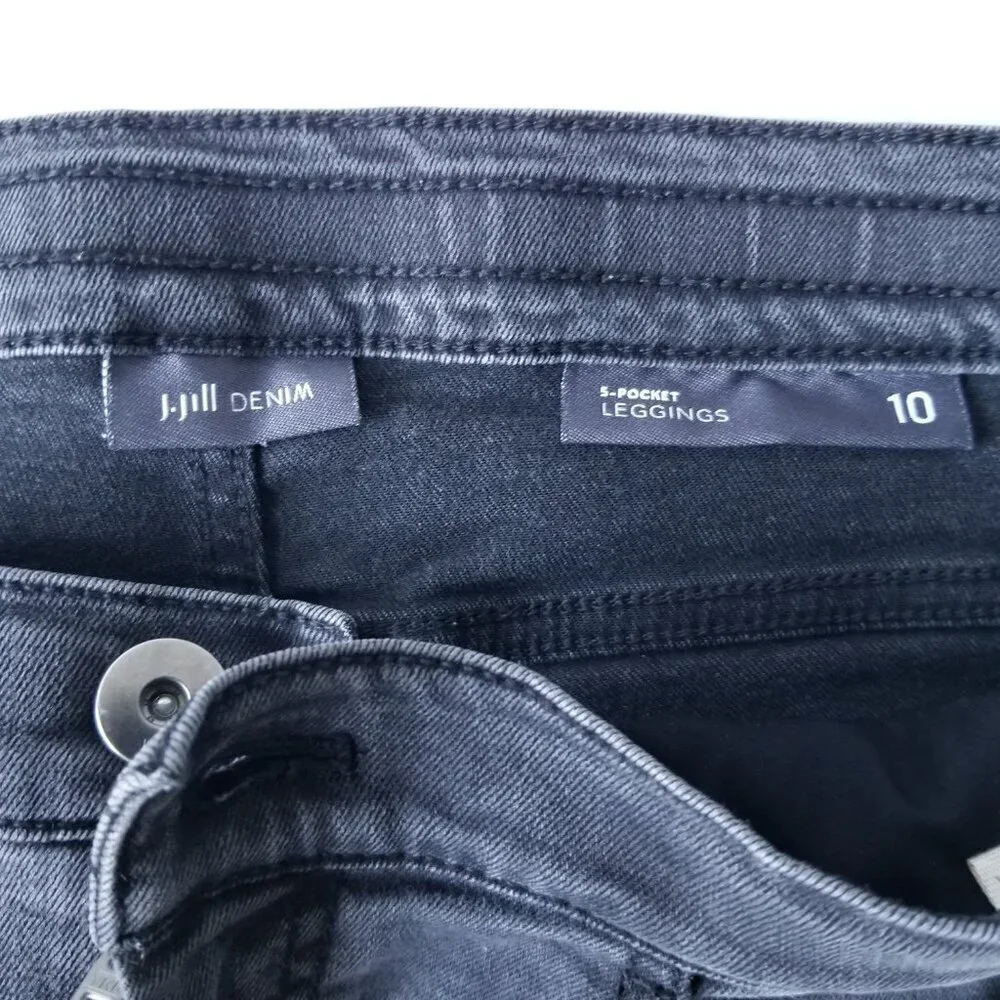 J Jill Womens Denim 5 Pocket Leggings Jeggings Vintage Black Wash Grunge Moto 10 - Picture 6 of 12